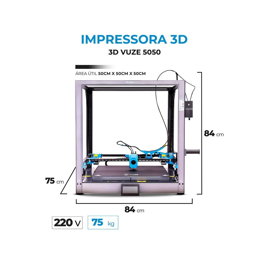 Tabela de medidas da Impressora 3D Vuze 5050