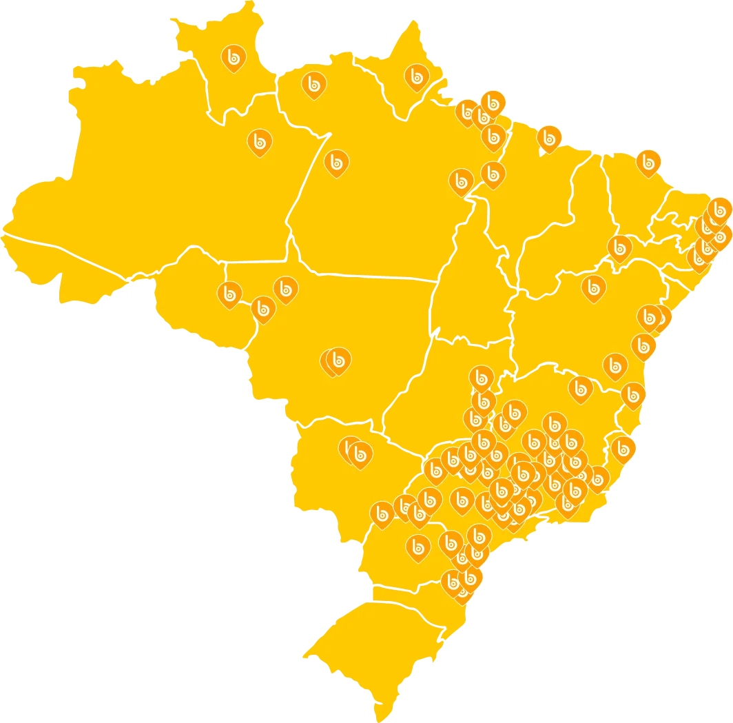 Mapa do Brasil com a presença da Blips em todos os estados